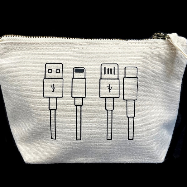 Personalised Cables Accessory Bag - Small Cotton Charger Storage - Letterbox Gift - Gift for Dad  - Tidying - Organiser - stocking filler