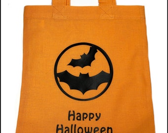 Personalised Halloween Bats in Circle Trick or Treat Bag / 8 Designs available / Cotton Sweet Bag / Re-usable Bag