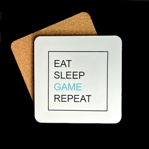Eat Sleep Game Repeat Coaster / Square 9.5cm MDF coaster with cork base