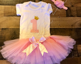 Girl Birthday Tutu Outfit | 1st Birthday Shirt | Personalized Birthday Shirt | First Birthday | Princess Crown | Pink Tutu