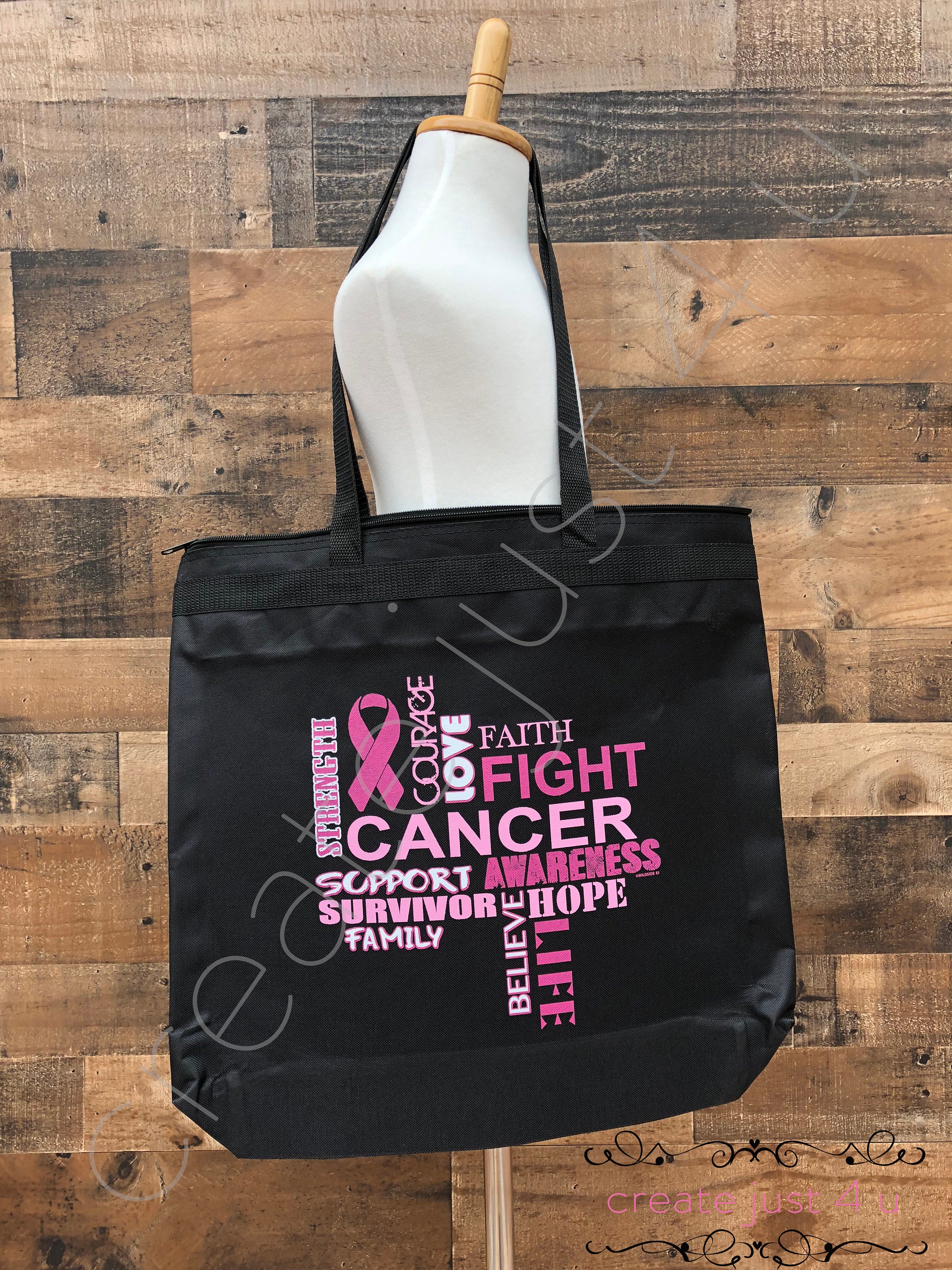 Large Tote Bag Fight Cancer Breast Cancer Awareness Believe Hope Black