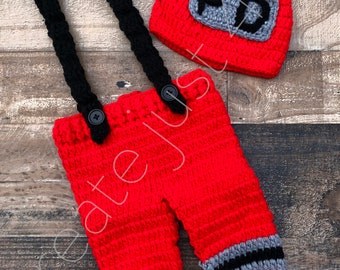 Crochet Fireman Outfit | Infant Photo Prop