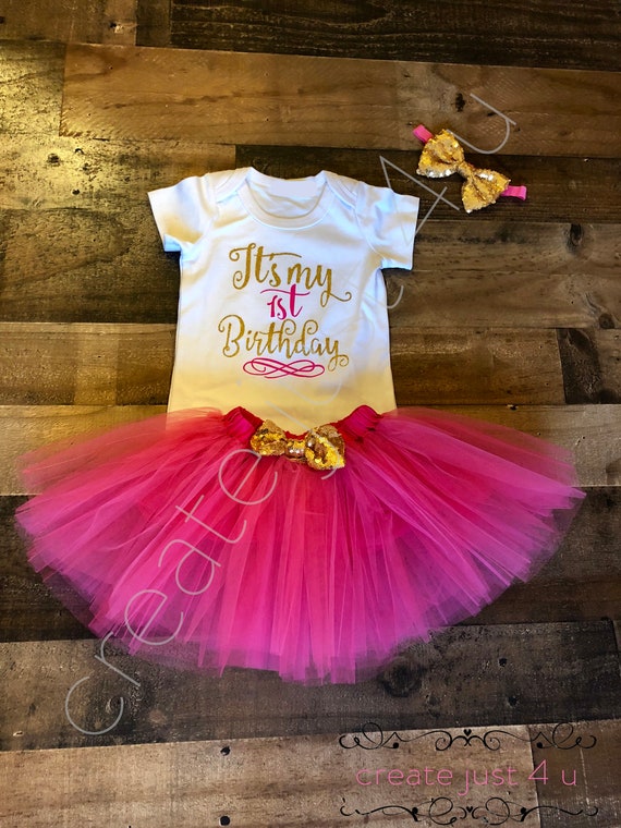 Girl Birthday Tutu Outfit 1st Birthday Shirt Personalized Birthday Shirt It s My 1st Birthday Princess Hot Pink Tutu