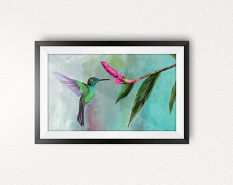 LowPoly Hummingbird Art Print, Hummingbird Digital Art, Downloadable Wall Art, Nature Poster, Instant Download, Animal Poster Bird Print