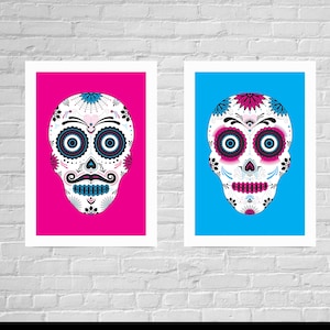 Dia DeLos Muertos Pareja, Descarga Instantánea, Cráneos Arte Impresión, Impresión de Arte Digital Mexicano, Arte de Pared Descargable, Cartel De Cráneo, Cráneo Impresión
