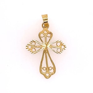 Fancy Filigree Cross Solid 14k Gold Christian Catholic 14K Yellow Solid Gold Baptism Gift Sacrament Religious Latin Roman Pendant Necklace