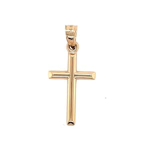 Christian Plain Cross Baptism 14K Yellow Solid Gold Baptism Gift Sacrament Religious Latin Roman Pendant Necklace