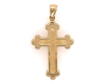 Budded Inlay Solid 14k Gold Orthodox Christian Cross Greek Serbian Romanian Bulgarian Russian Christening 14K Yellow Gold Christening Gift
