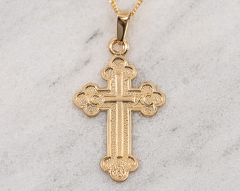 Orthodox Christian Cross Greek Serbian Romanian Bulgarian Russian Christening 14K Yellow Gold Baptism Gift Sacrament Gift Confirmation