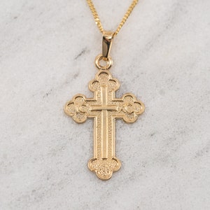 Orthodox Christian Cross Greek Serbian Romanian Bulgarian Russian Christening 14K Yellow Gold Baptism Gift Sacrament Gift Confirmation