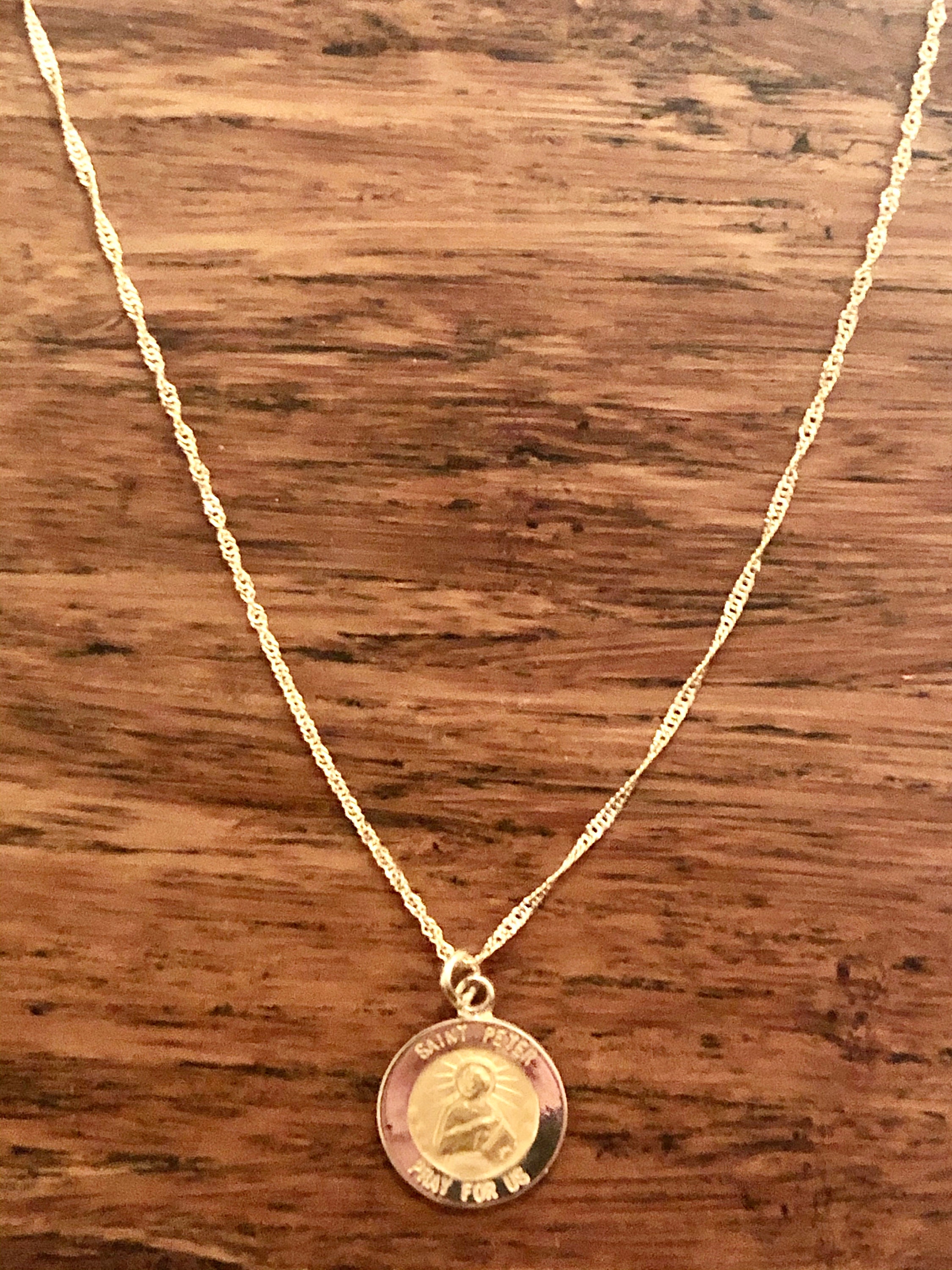 St Peter Necklace Saint Medallion Medal Baptism Christening Etsy