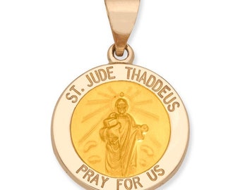 St Jude Round Necklace Saint Medallion Baptism Christening 14K Solid Yellow Gold Charm  Evangelist Religious Catholic Pendant Thaddeus Saint