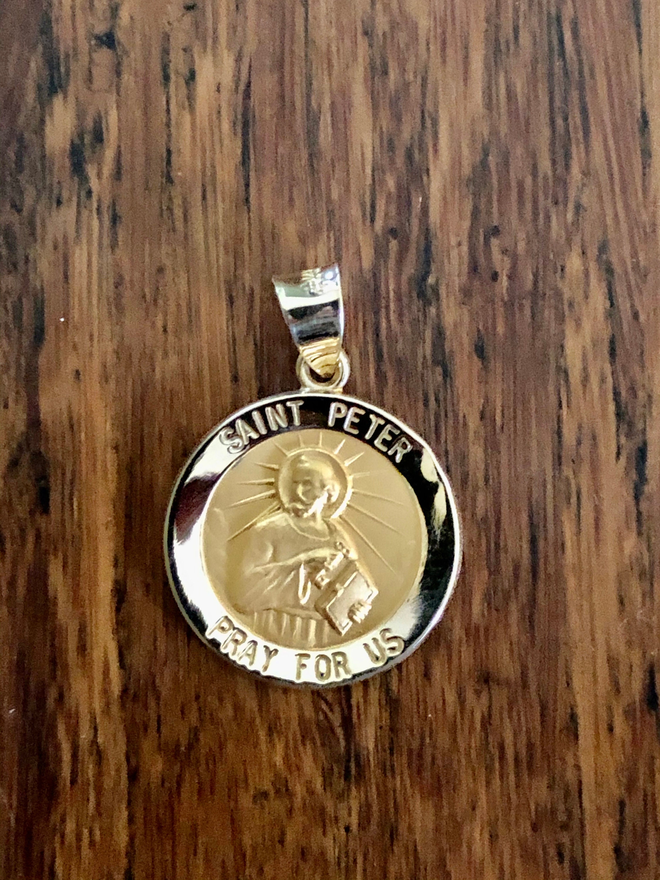 St Peter Necklace Large Saint Medallion Medal Baptism Etsy