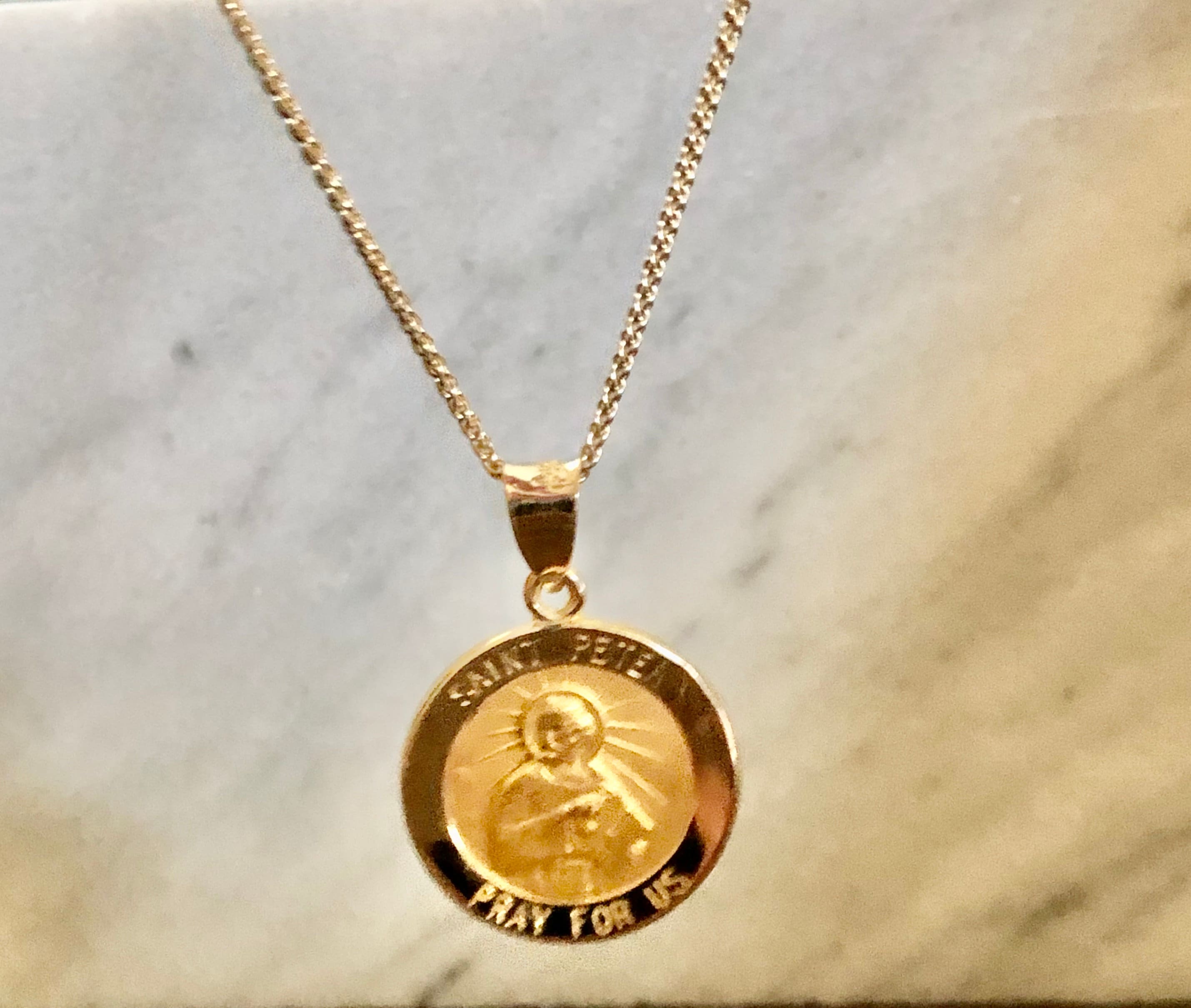 St Peter Necklace Large Saint Medallion Medal Baptism Etsy