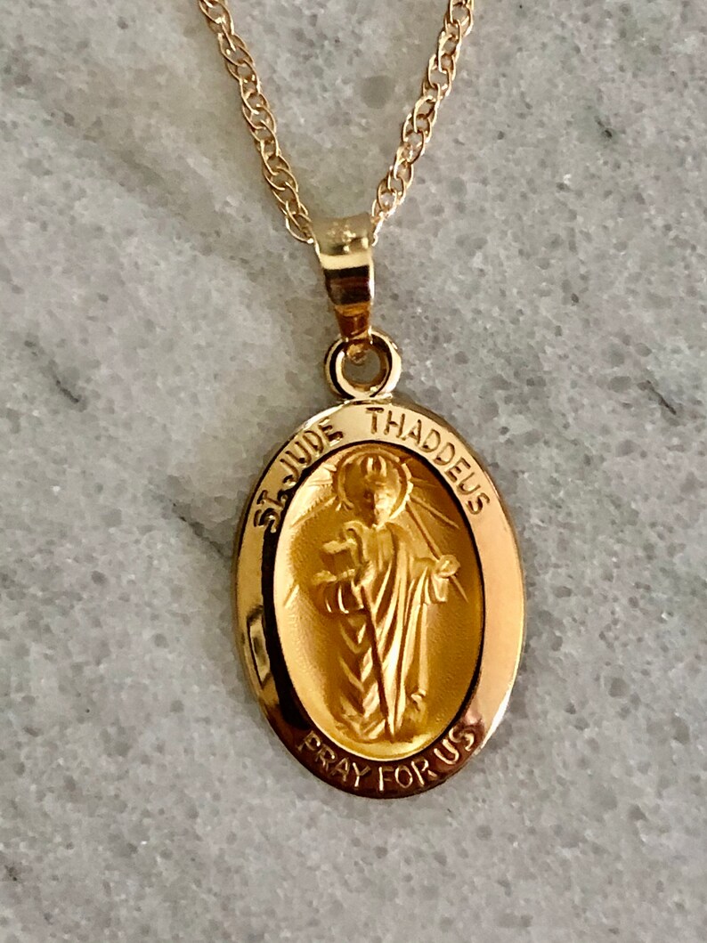 St Jude Oval Necklace Saint Medallion Baptism Christening 14K | Etsy