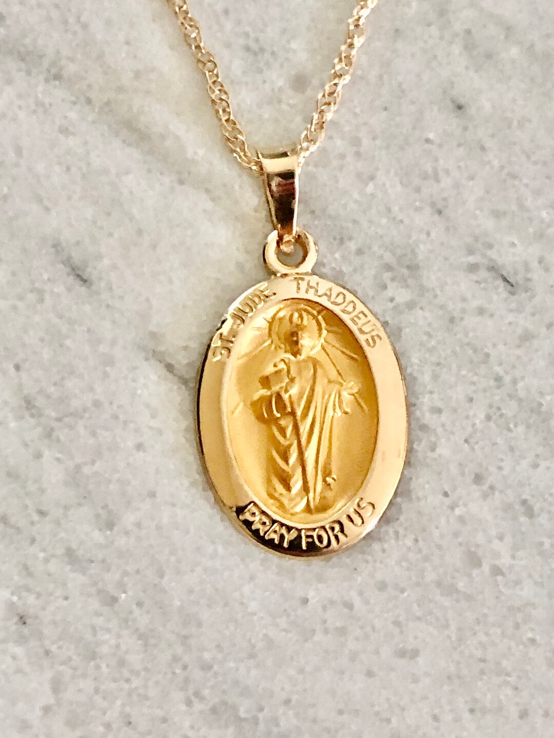 St Jude Oval Necklace Saint Medallion Baptism Christening 14K Solid ...