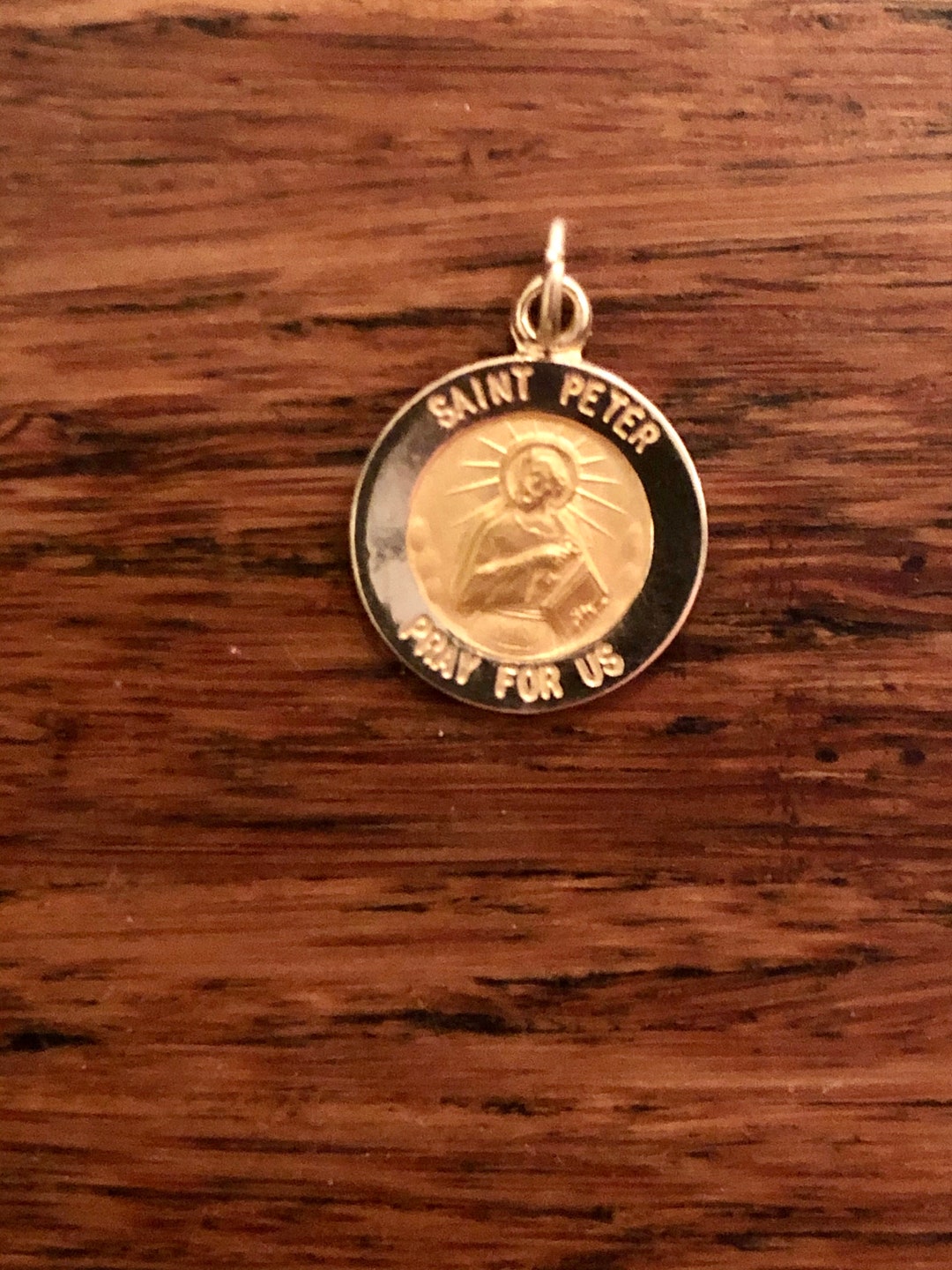 St Peter Necklace Saint Medallion Medal Baptism Christening 14K Solid