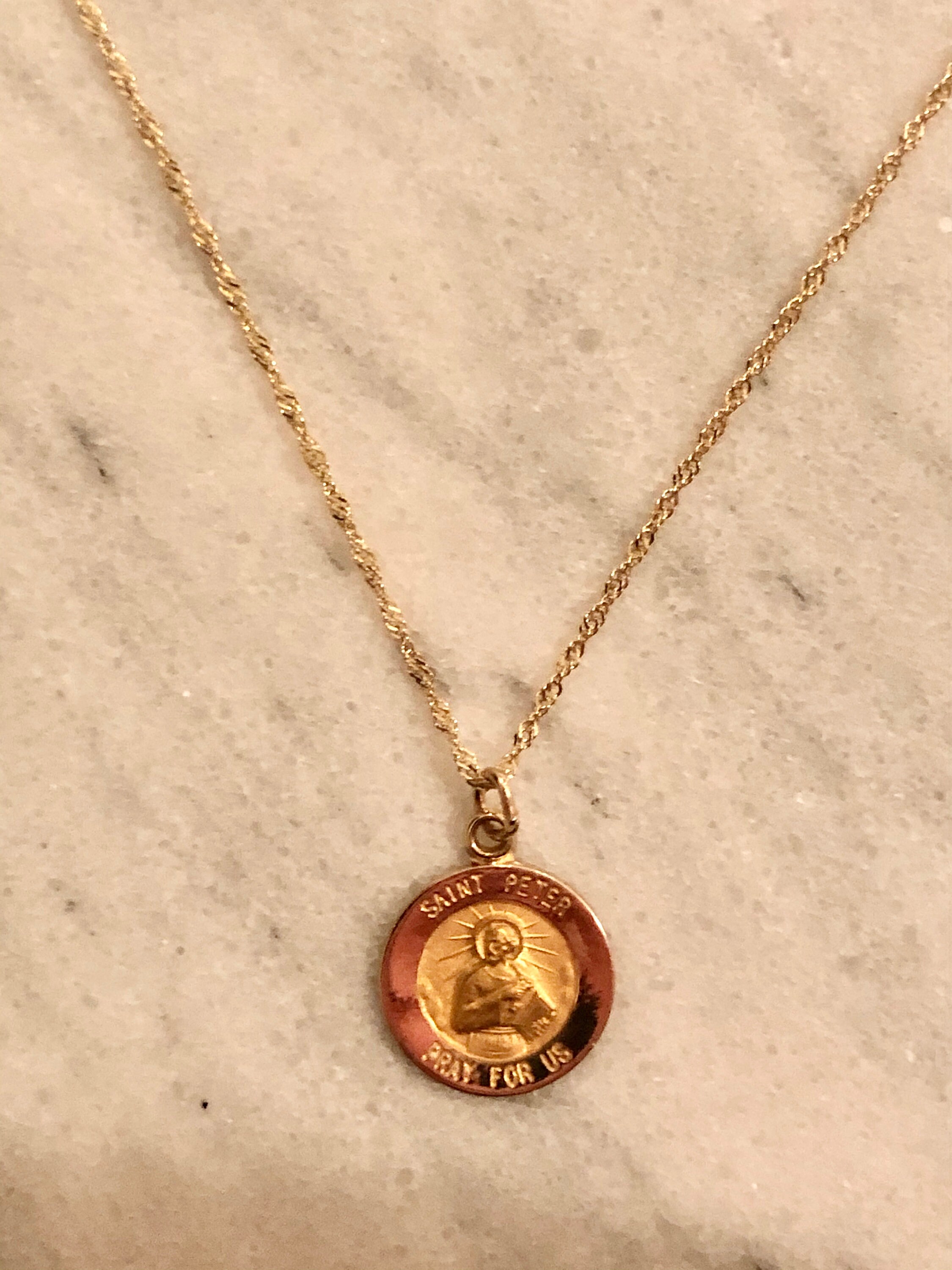 St Peter Necklace Saint Medallion Medal Baptism Christening Etsy