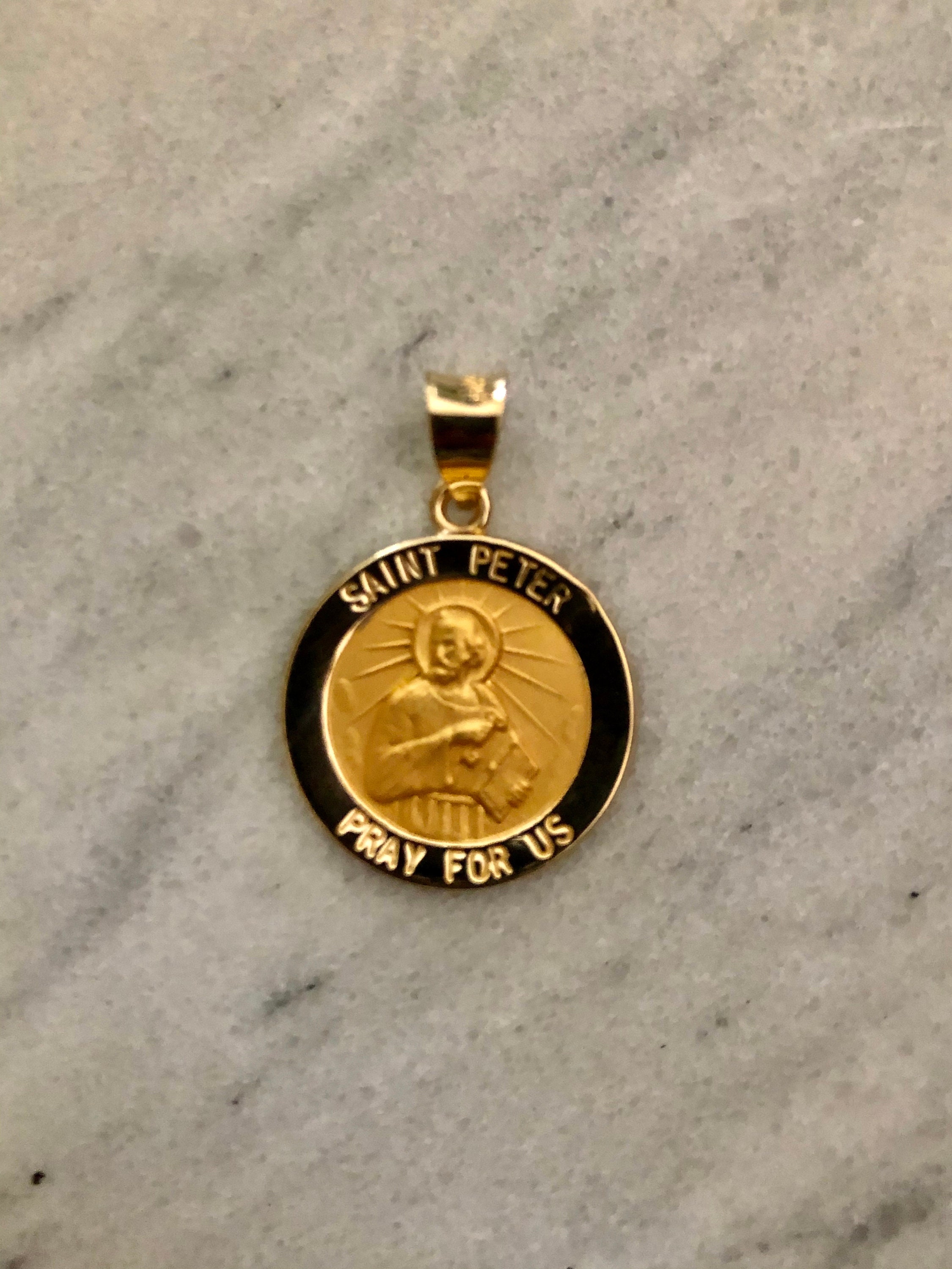 St Peter Necklace Large Saint Medallion Medal Baptism Etsy