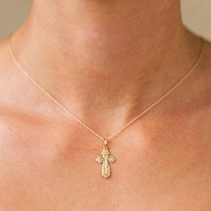 Orthodox Cross Greek Serbian Russian Christening Baptism 14K Yellow Gold - Medium Size