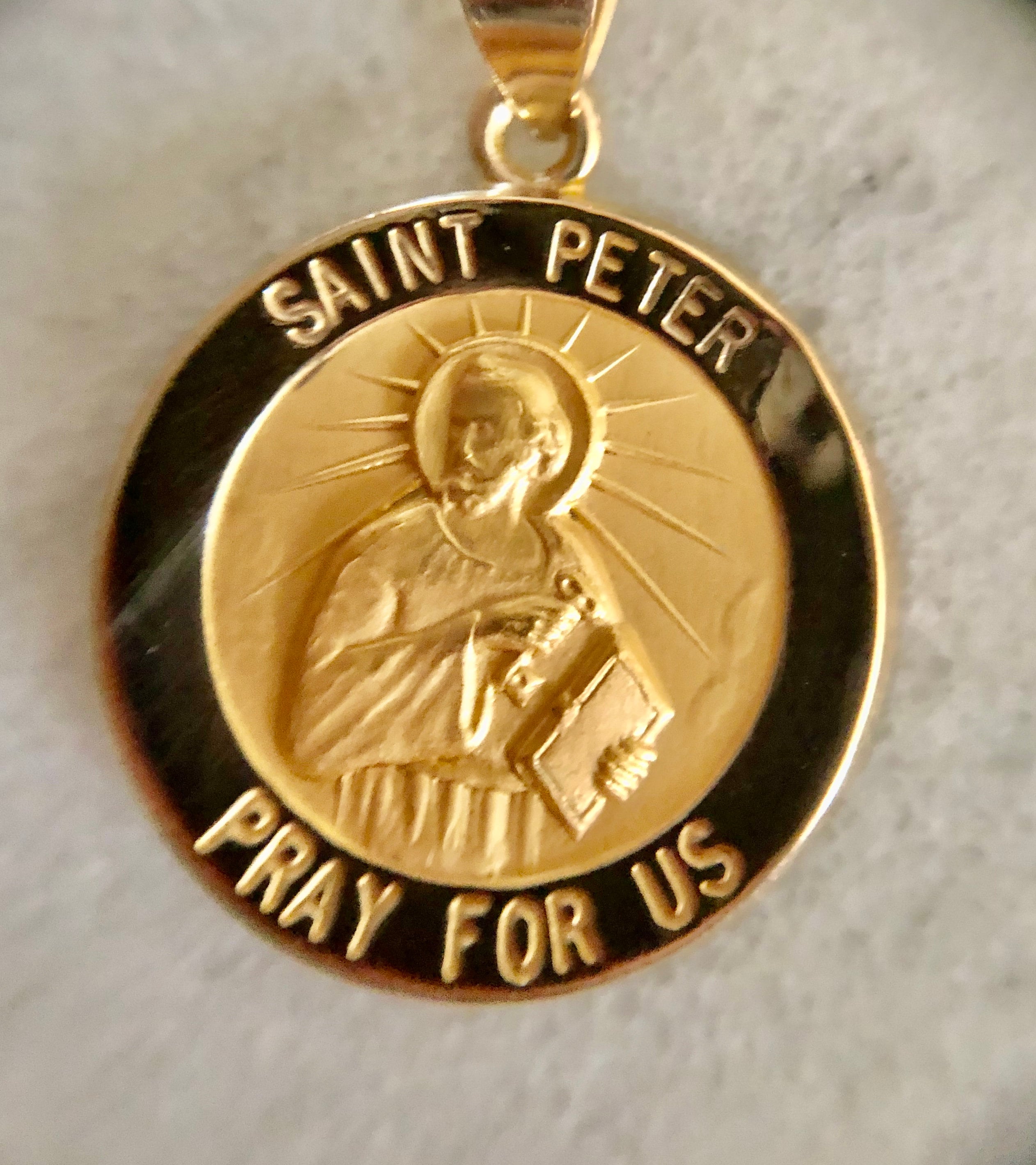 St Peter Necklace Large Saint Medallion Medal Baptism Etsy