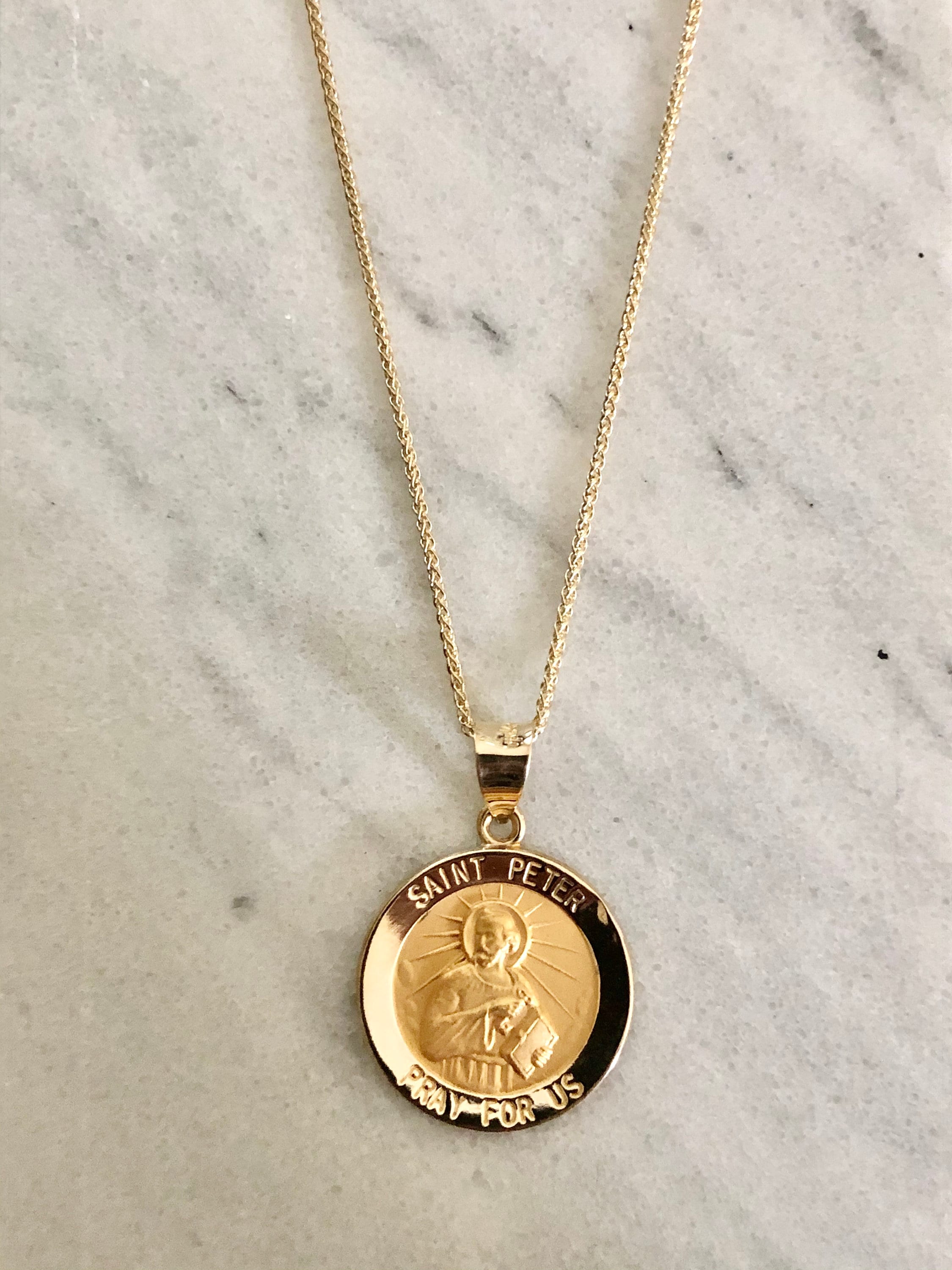 St Peter Necklace Large Saint Medallion Medal Baptism Etsy