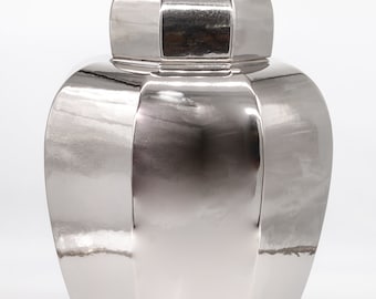 Silver Lustre Glazed Porcelain Modern Ginger Jar Table Lamp