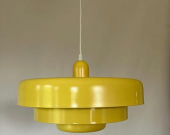 Canary Yellow Ringed Pendant Light- newly wired for safe use