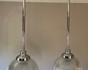 Prismatic Halophane Glass Pendant Lights - 2 Available priced per pendant