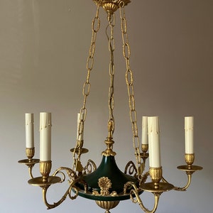 Antique French Empire Gilded Brass Chandelier