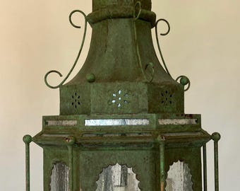 Verde Gris Copper Lantern- Seeded Glass