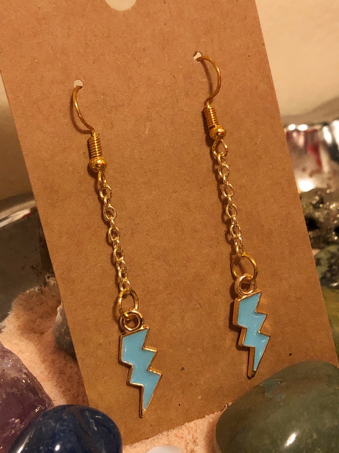 Blue lightning bolt earrings Etsy