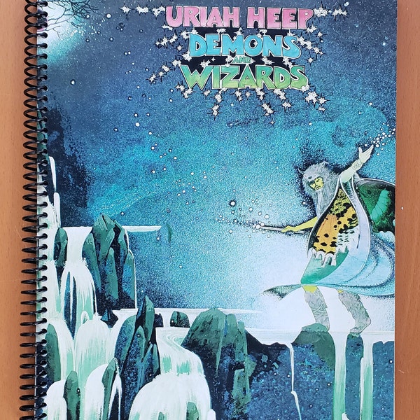 Uriah Heep "Demons and Wizards" Handmade Vintage Recycled Record Album Cover Notebook.