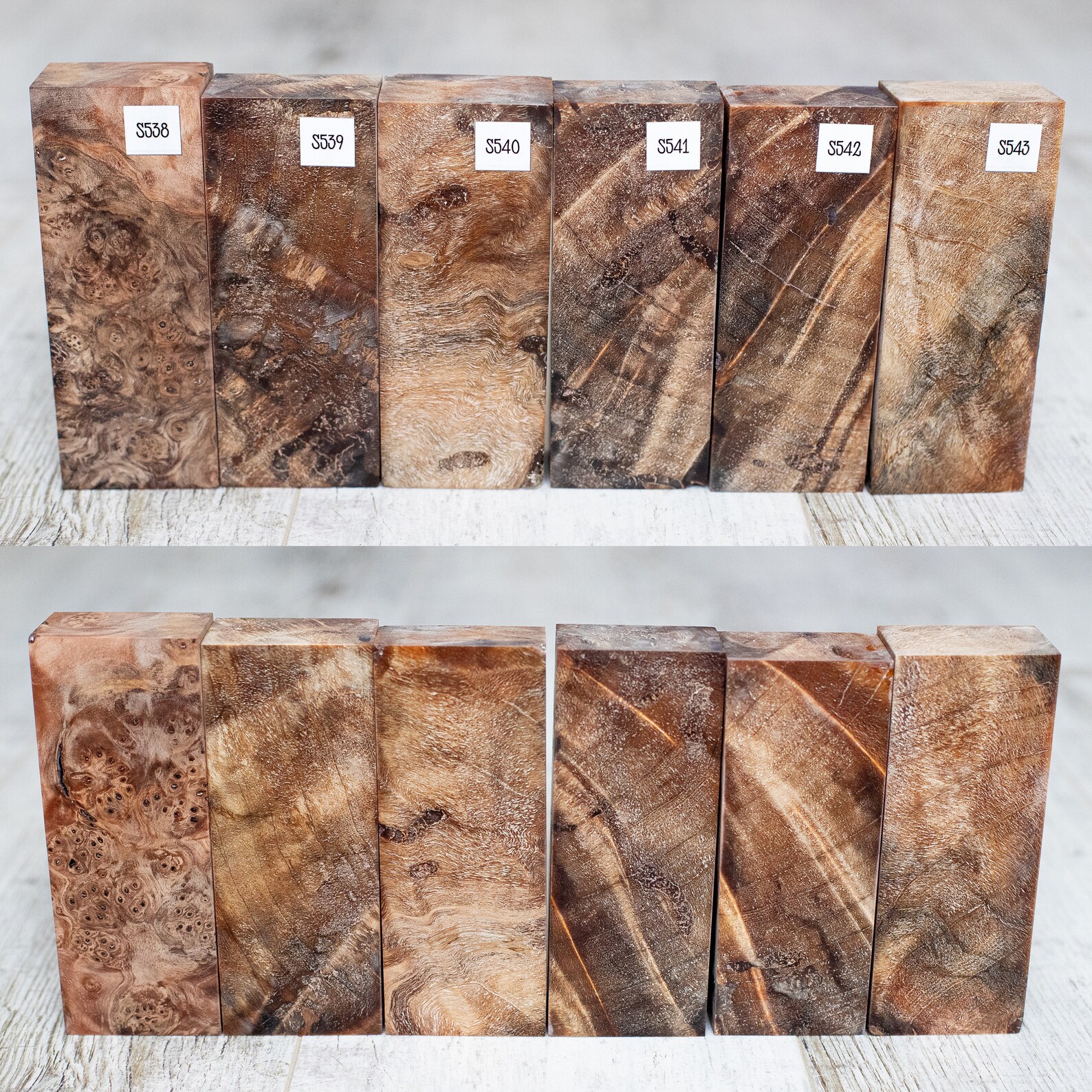 Stabilized wood spalted birch burl and curly knife scales Etsy