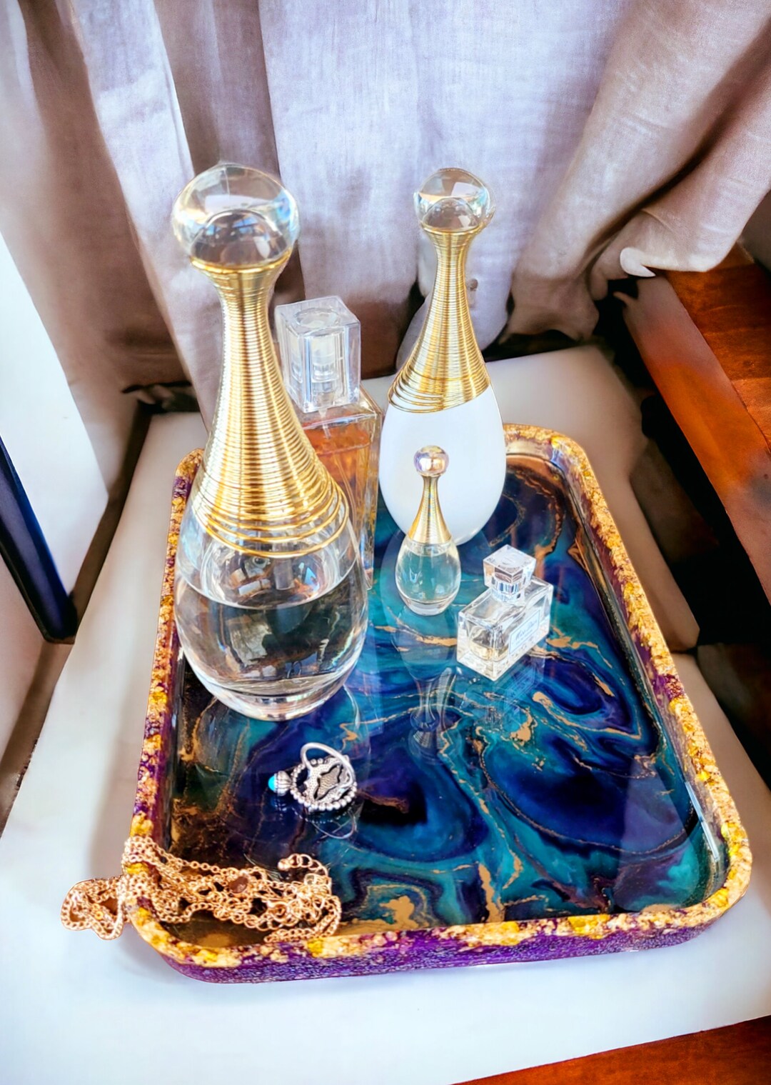 Decorative Tray for Bedroom Bathroom Living Room, Trinket Storage Resin