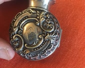 Antique sterling silver perfume bottle Victorian repose a engraved glass liner