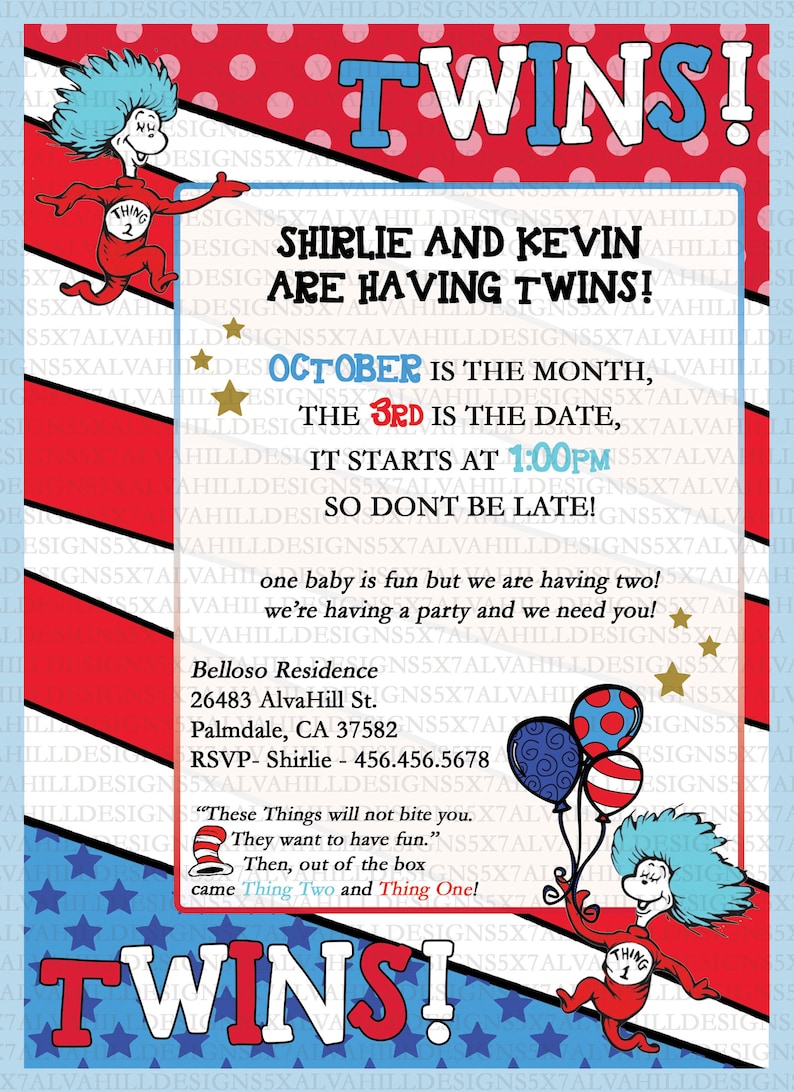 Thing 1 Thing 2 Baby Shower Invitation Etsy