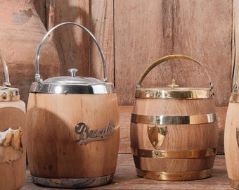 Vintage Oak Biscuit Barrel | English Cookie Jar with Brass Lid