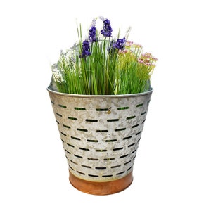 Wall Galvanized Half Olive Bucket | Rustic Flower Pot | Farmhouse Wall Pocket