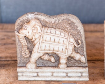 Carved Marble Elephant Table Decor, Vintage Decorative Accent Piece