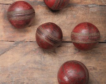 Vintage Leather Cricket Ball Set – Antique Red Sports Memorabilia, Pub Decor