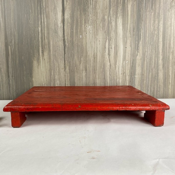 Vintage Red Wood Riser, Farmhouse Rustic Stool, Planter Pot Stand