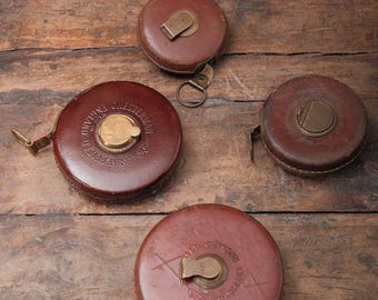 Vintage Chesterfield England Leather Tape Measure, Brass Retractable Tailor Tool