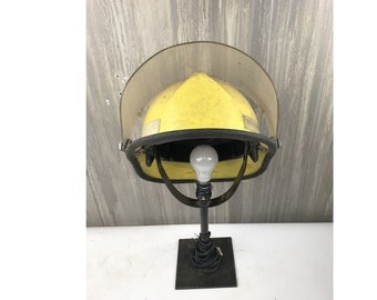 Vintage Firefighter Helmet Lamp, Vintage Repurposed Table Lamp