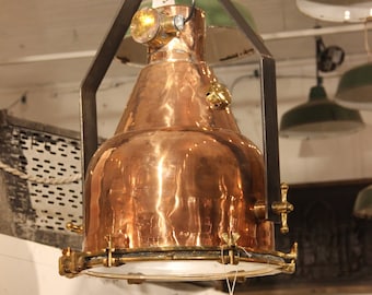 Copper Pendant Light, Vintage Factory Loft Lamp, Nautical Style Loft Factory Light