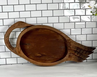 Vintage Swan Shaped Wooden Tray Bowl, Kitchen Fruit Plate