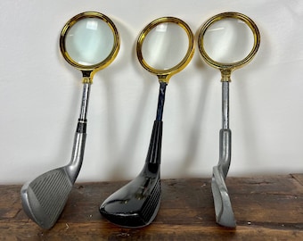 Vintage Golf Club Putter Magnifying glass, Rustic Wood Club Sports Bar Decor Gift