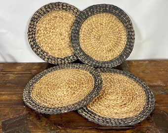 SET 4 Bordered Woven Table Placemats, Boho Handmade Dining Table Decor