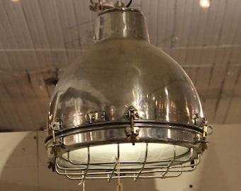 Nautical Caged Pendant Light, Vintage Factory Loft Lamp, Nautical Style Loft Factory Light