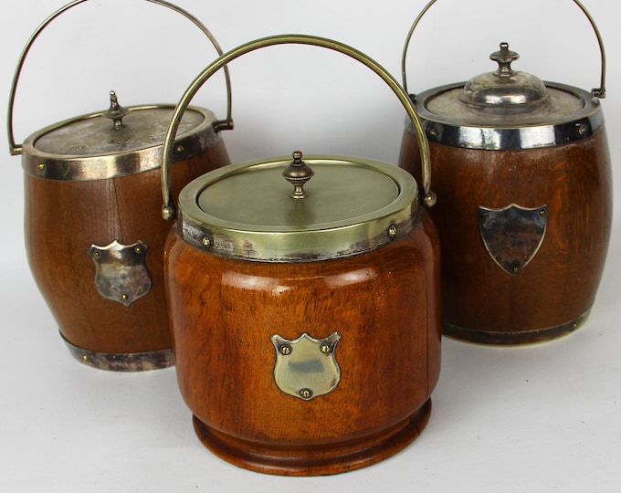 Vintage Wooden Biscuit Barrel Primitive English Tea Caddie Vintage